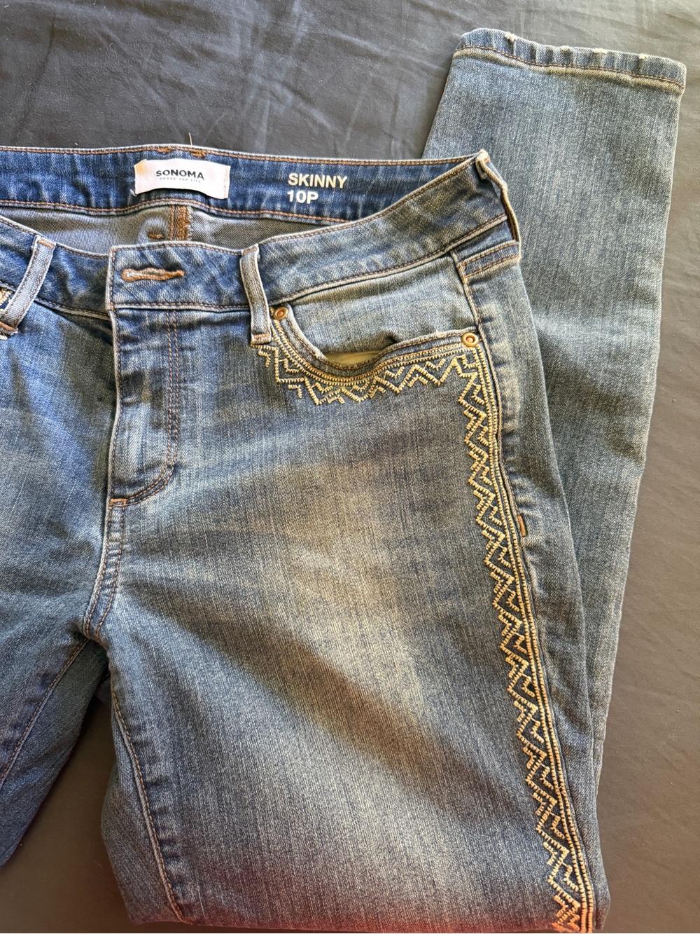 Sonoma Light Blue Skinny Jeans with Geometric Embroidered Side Trim